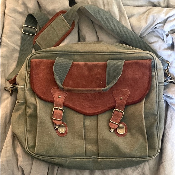 Vintage Eddie Bauer Leather, Metal, and Canvas Messenger Bag - Picture 1 of 6